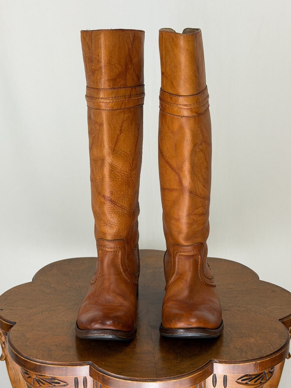 Frye 17" Tall Marbled Caramel Vintage Mexico Leather Riding Boot Womens 7 #0121C